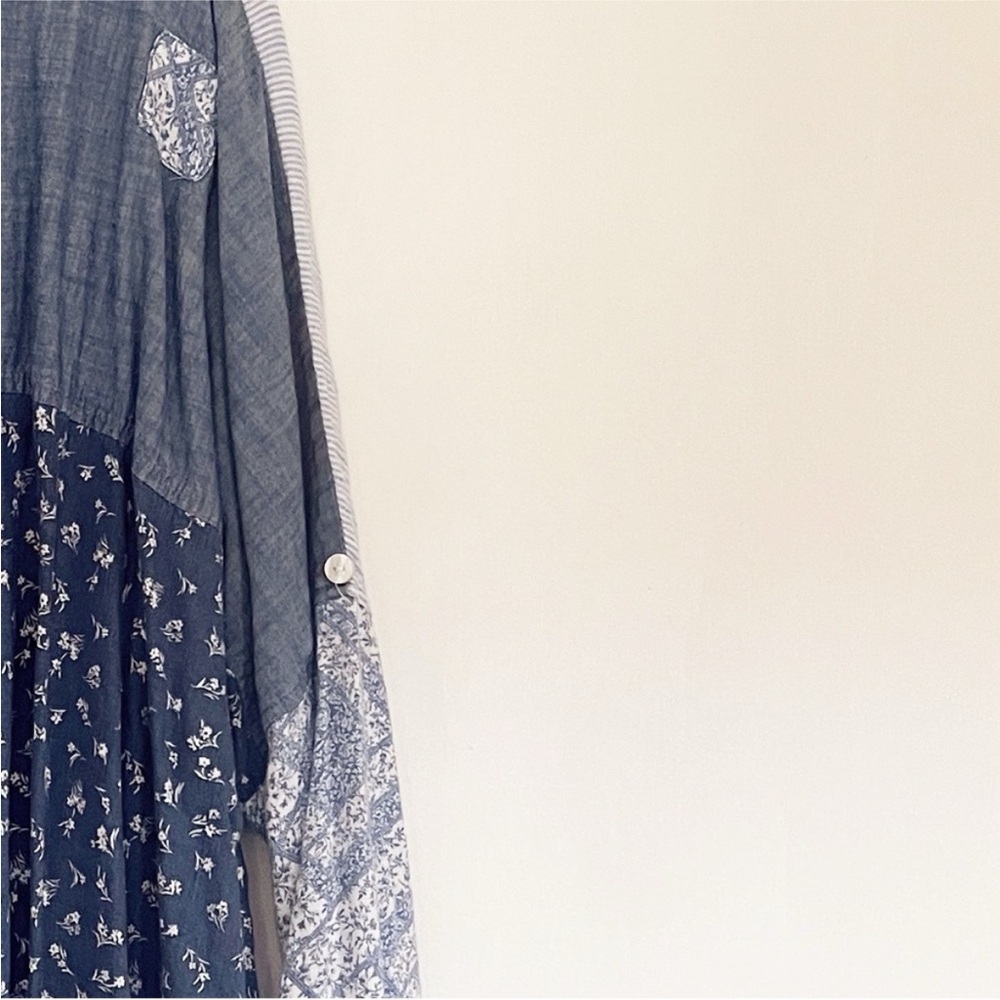 Blue Patch Work Button-Up Shirt - image 5